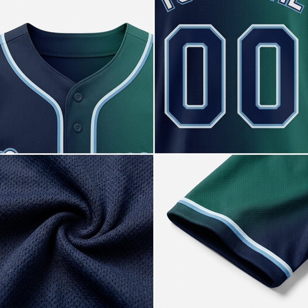 Custom Navy & Green/White Gradient Fashion Baseball Jersey