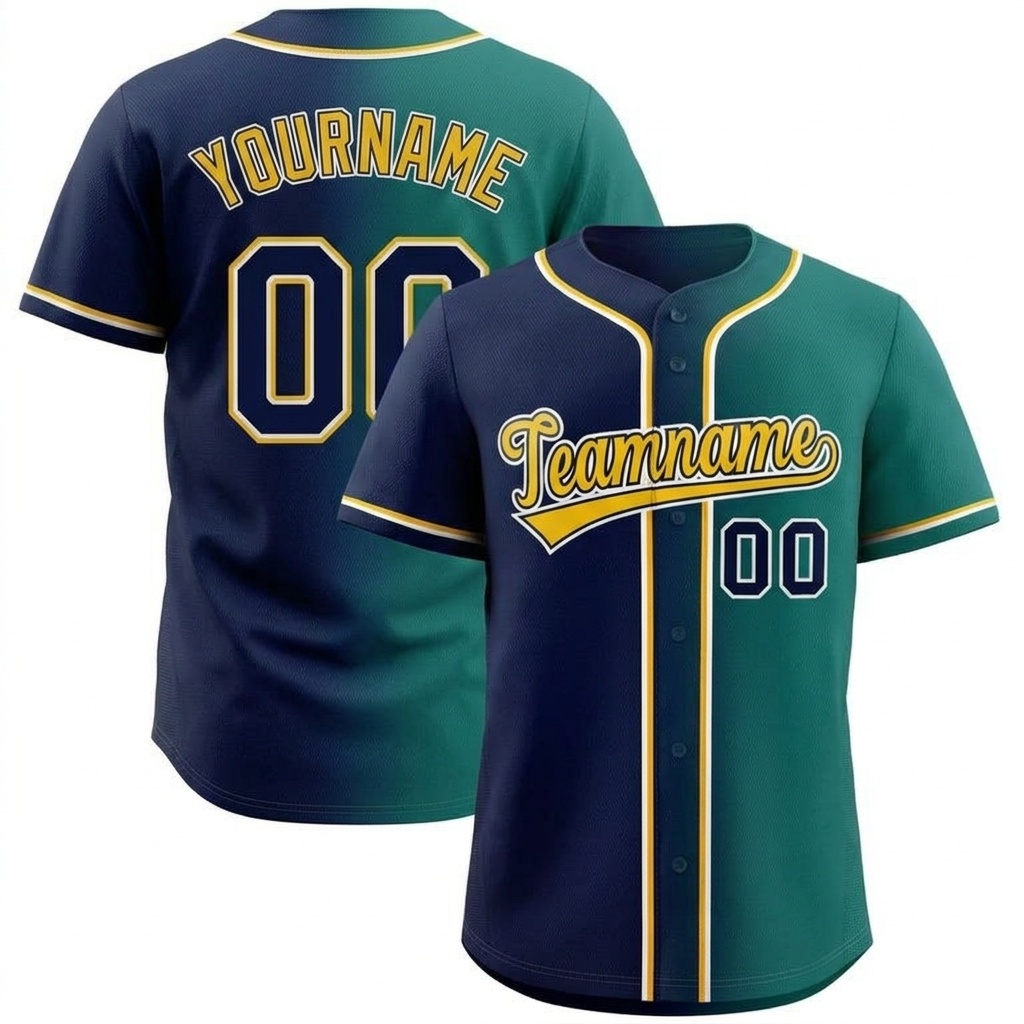 Custom Navy & Green/Yellow Gradient Fashion Baseball Jersey