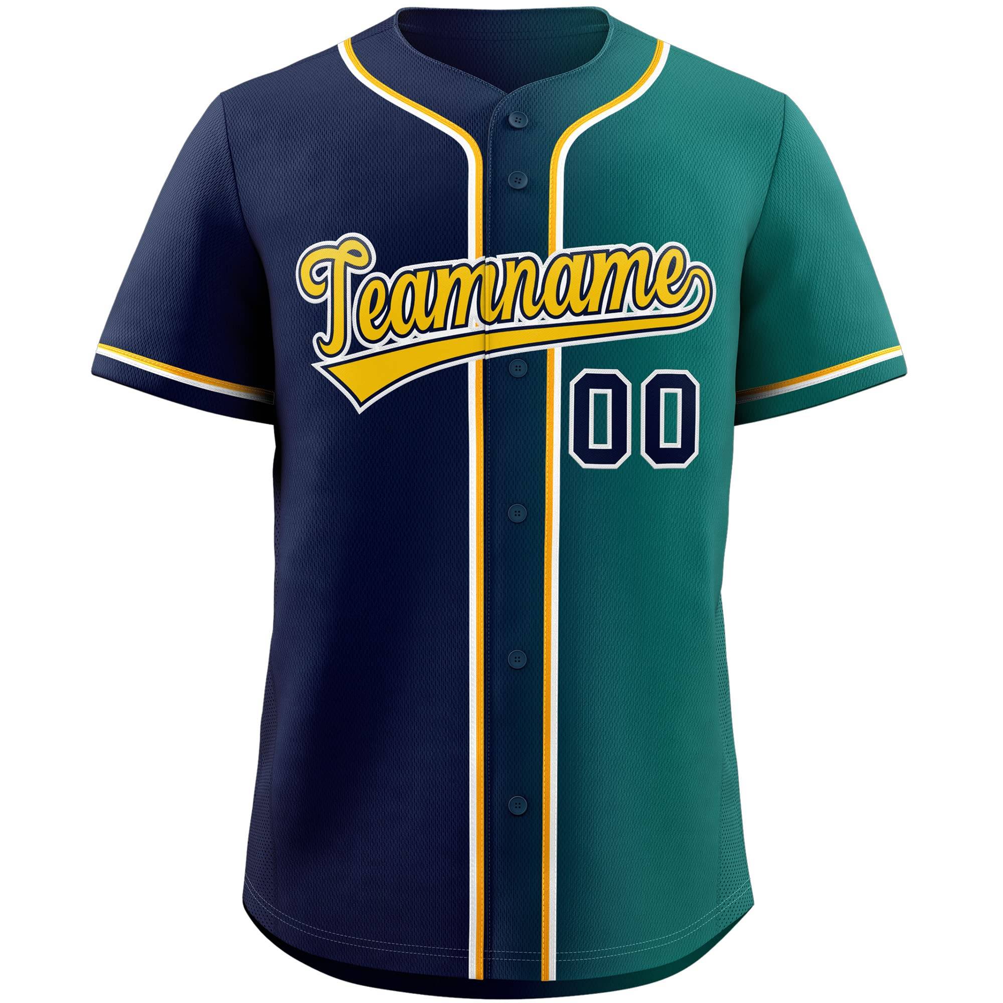 Custom Navy & Green/Yellow Gradient Fashion Baseball Jersey