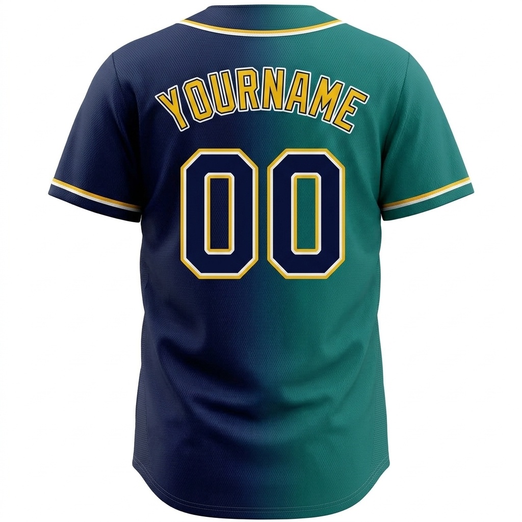 Custom Navy & Green/Yellow Gradient Fashion Baseball Jersey