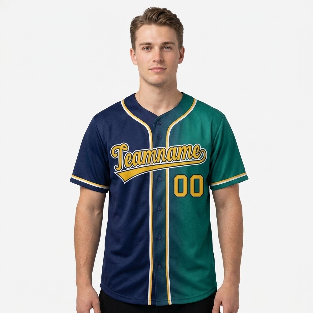 Custom Navy & Green/Yellow Gradient Fashion Baseball Jersey