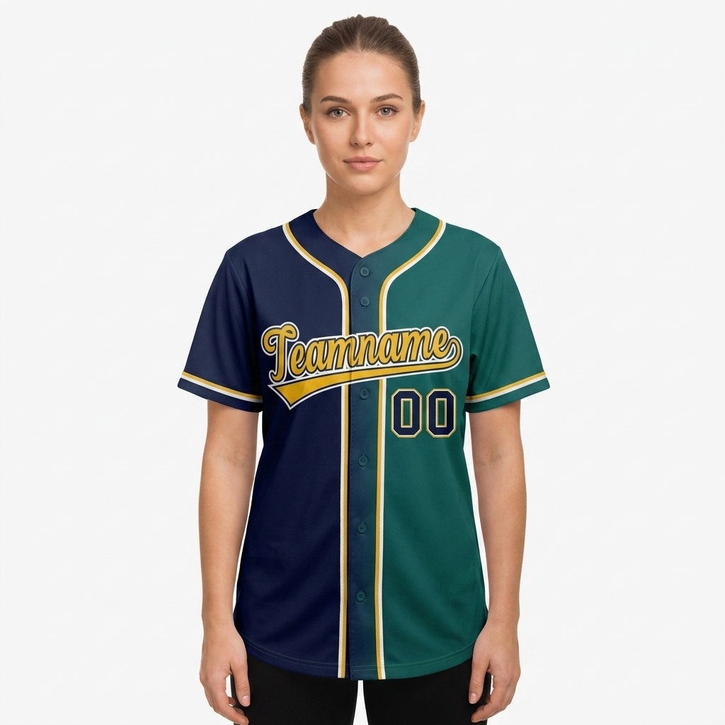 Custom Navy & Green/Yellow Gradient Fashion Baseball Jersey