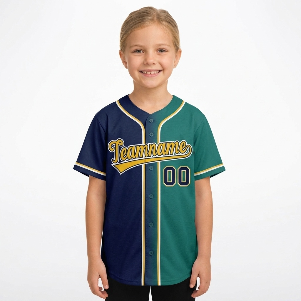 Custom Navy & Green/Yellow Gradient Fashion Baseball Jersey