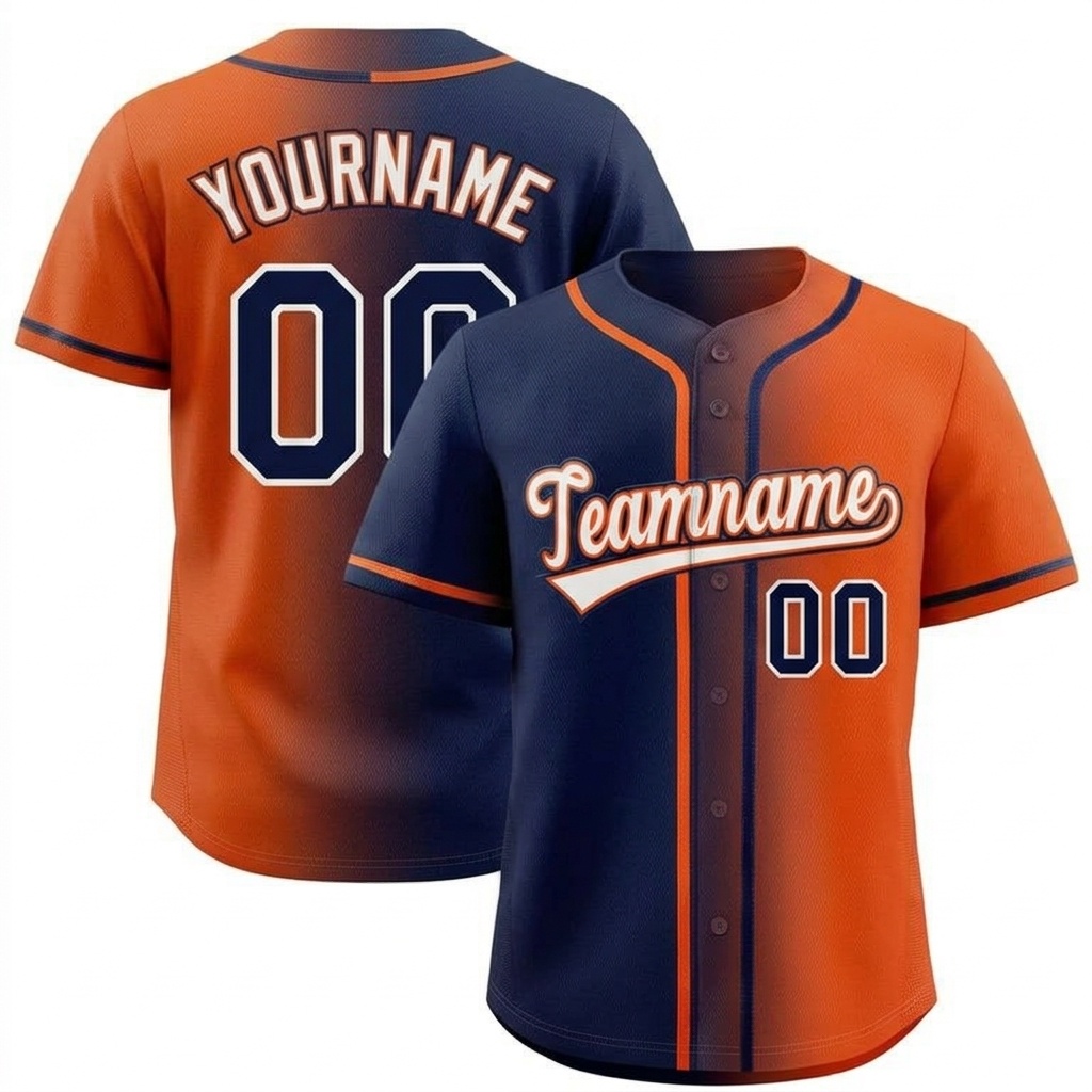 Custom Navy & Orange/White Gradient Fashion Baseball Jersey
