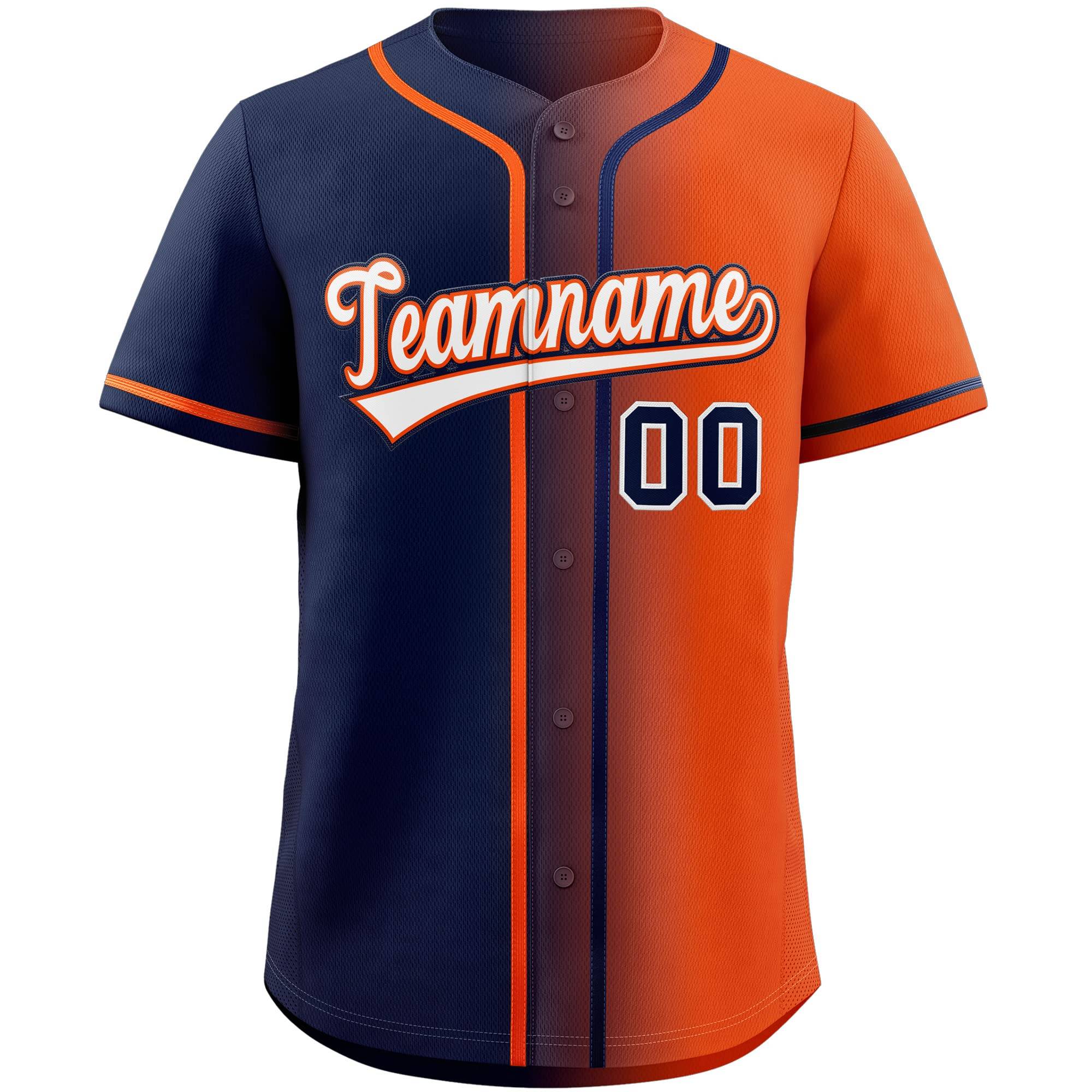 Custom Navy & Orange/White Gradient Fashion Baseball Jersey
