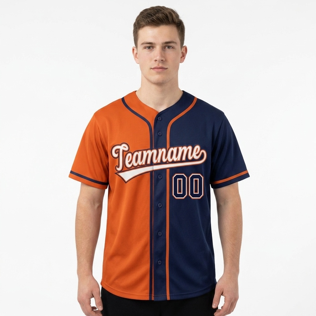 Custom Navy & Orange/White Gradient Fashion Baseball Jersey
