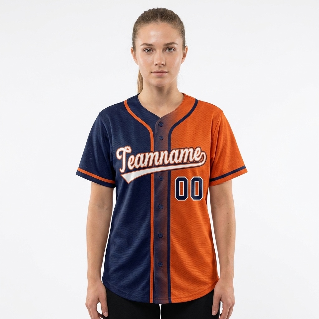Custom Navy & Orange/White Gradient Fashion Baseball Jersey