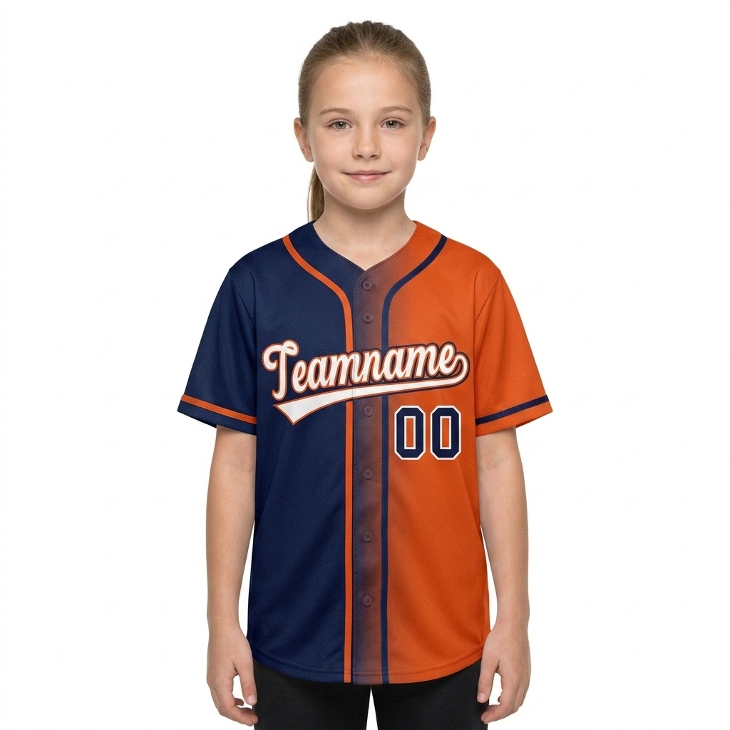 Custom Navy & Orange/White Gradient Fashion Baseball Jersey