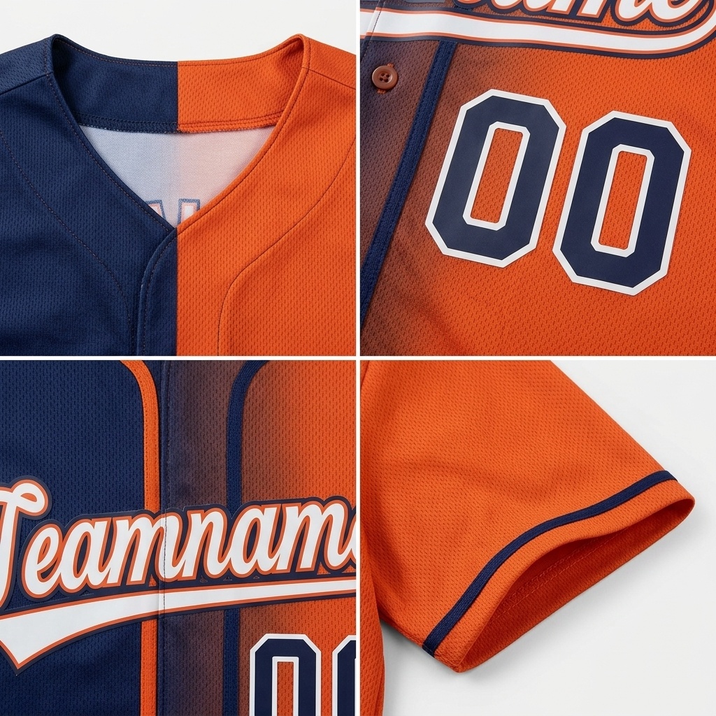 Custom Navy & Orange/White Gradient Fashion Baseball Jersey