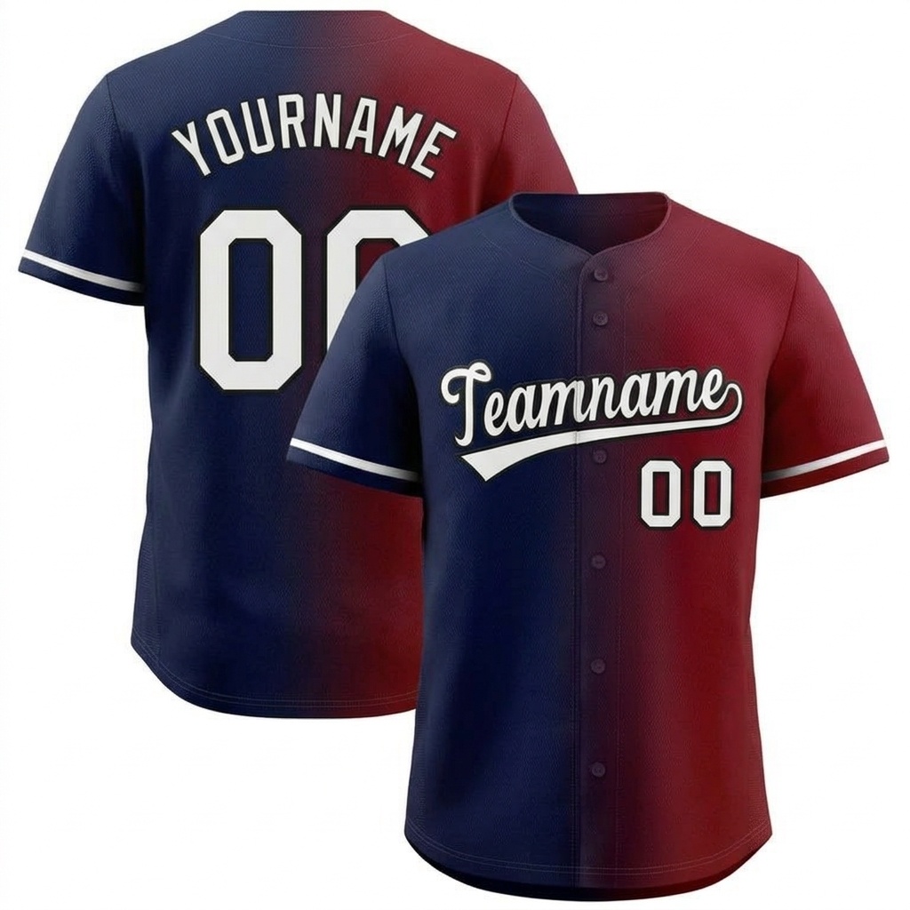Custom Navy & Red/White Gradient Fashion Baseball Jersey
