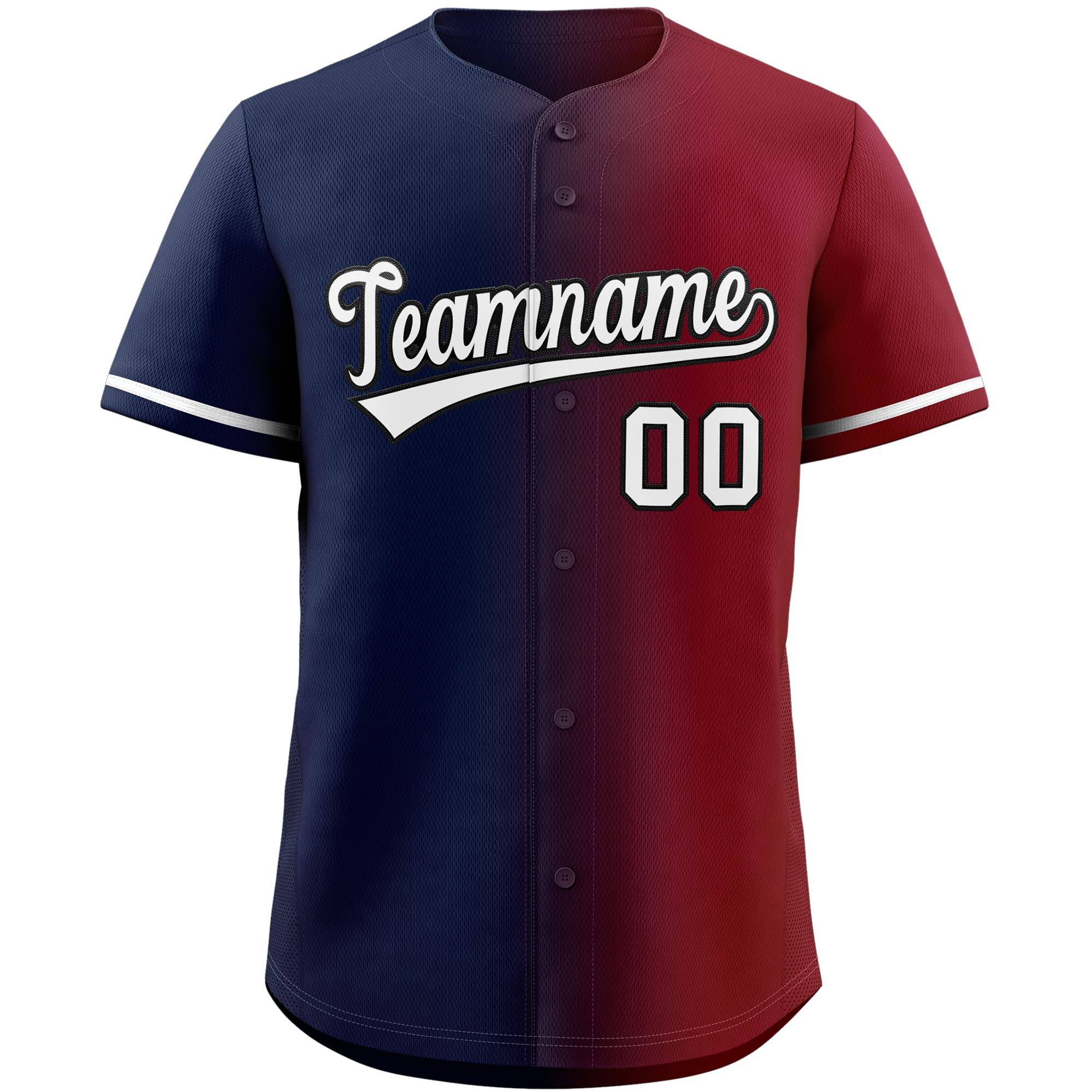 Custom Navy & Red/White Gradient Fashion Baseball Jersey