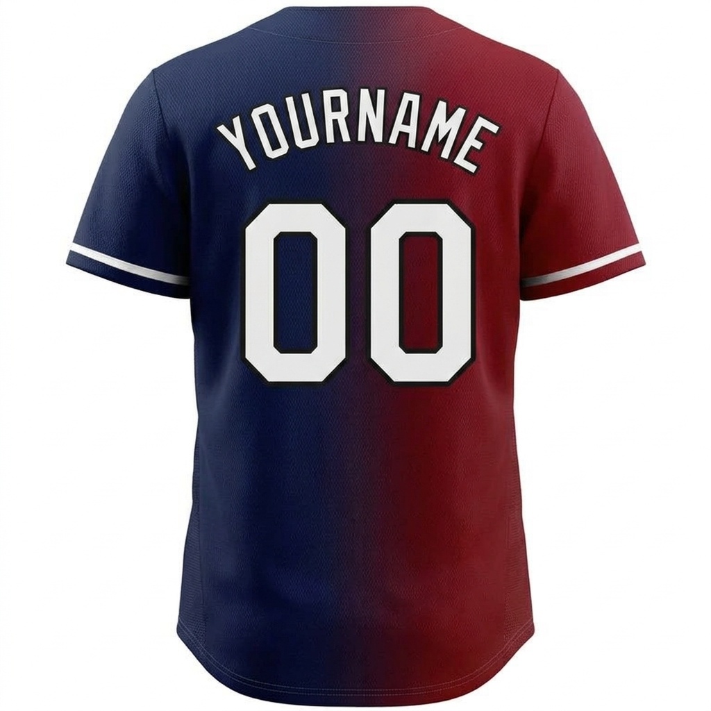Custom Navy & Red/White Gradient Fashion Baseball Jersey