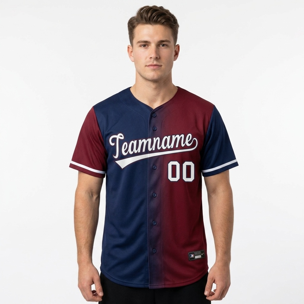 Custom Navy & Red/White Gradient Fashion Baseball Jersey
