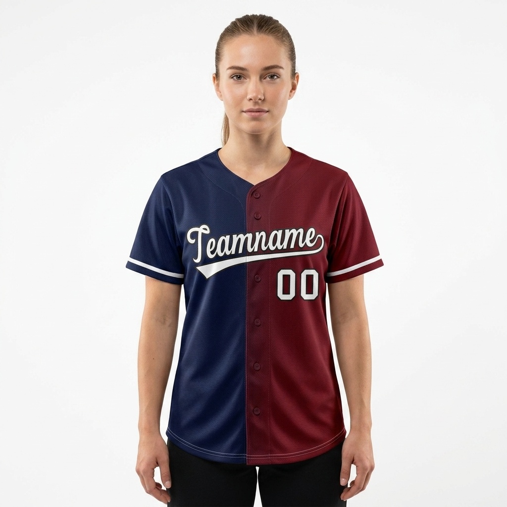 Custom Navy & Red/White Gradient Fashion Baseball Jersey