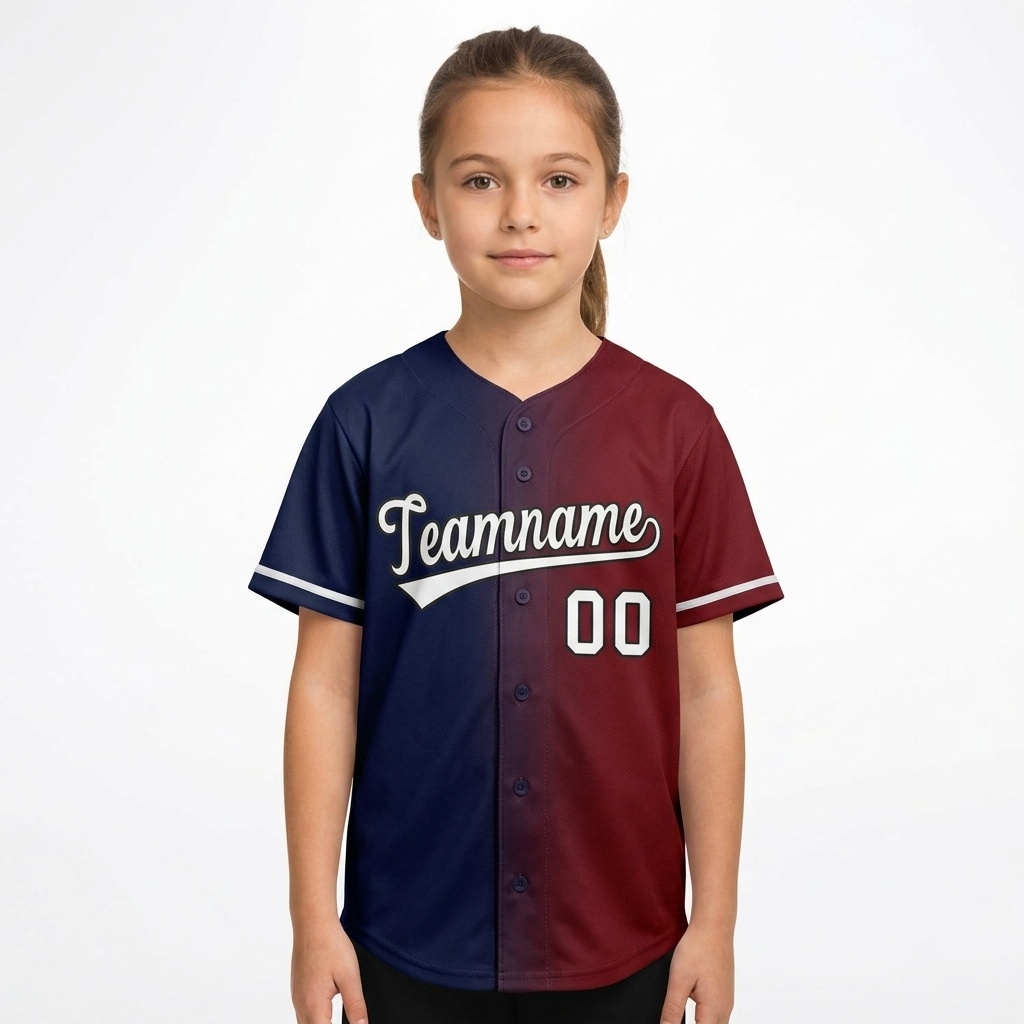 Custom Navy & Red/White Gradient Fashion Baseball Jersey