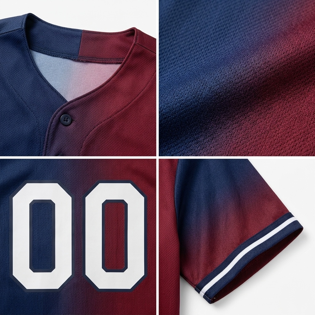 Custom Navy & Red/White Gradient Fashion Baseball Jersey
