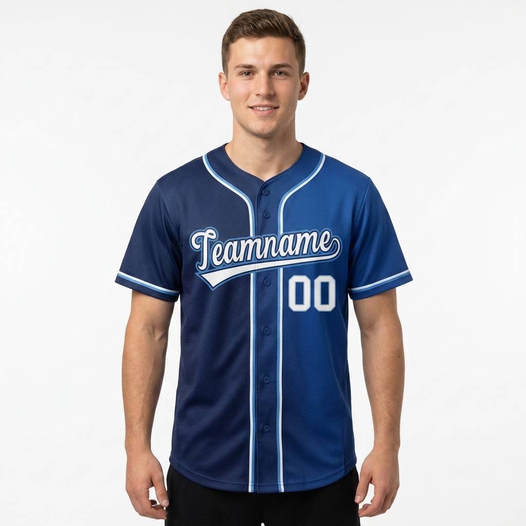 Custom Navy & Royal/White Gradient Fashion Baseball Jersey