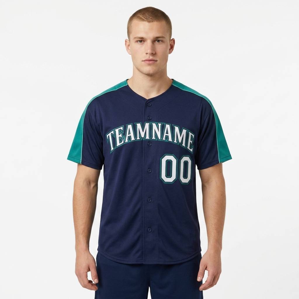 Custom Navy & White/Aqua Baseball Classic Jersey