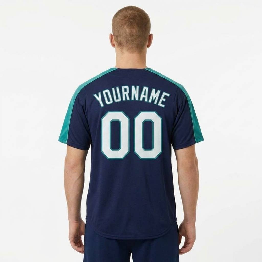 Custom Navy & White/Aqua Baseball Classic Jersey