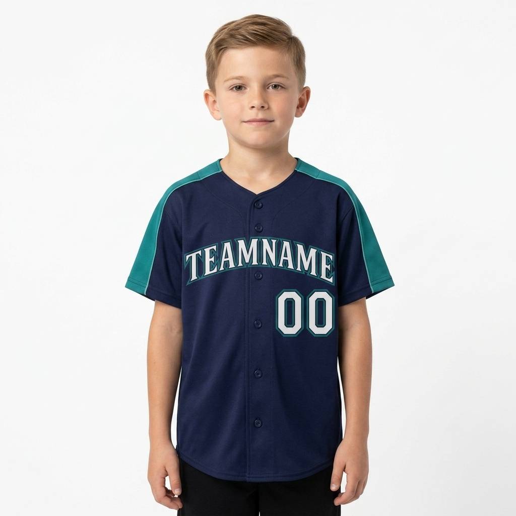 Custom Navy & White/Aqua Baseball Classic Jersey
