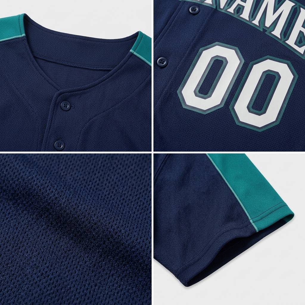 Custom Navy & White/Aqua Baseball Classic Jersey