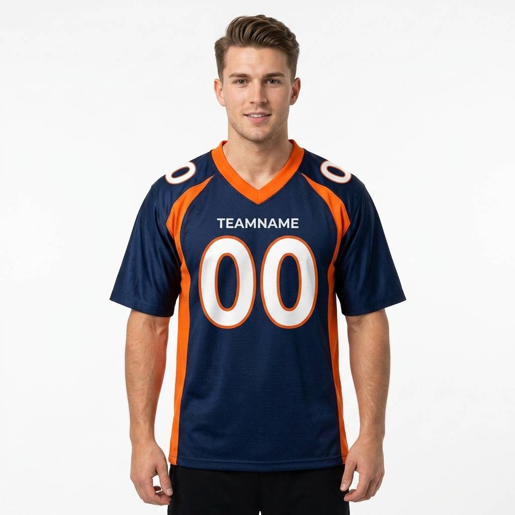 Custom Navy & White/Orange Classic Football Jersey