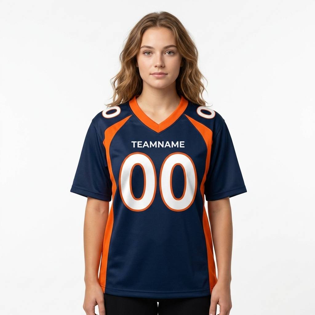 Custom Navy & White/Orange Classic Football Jersey