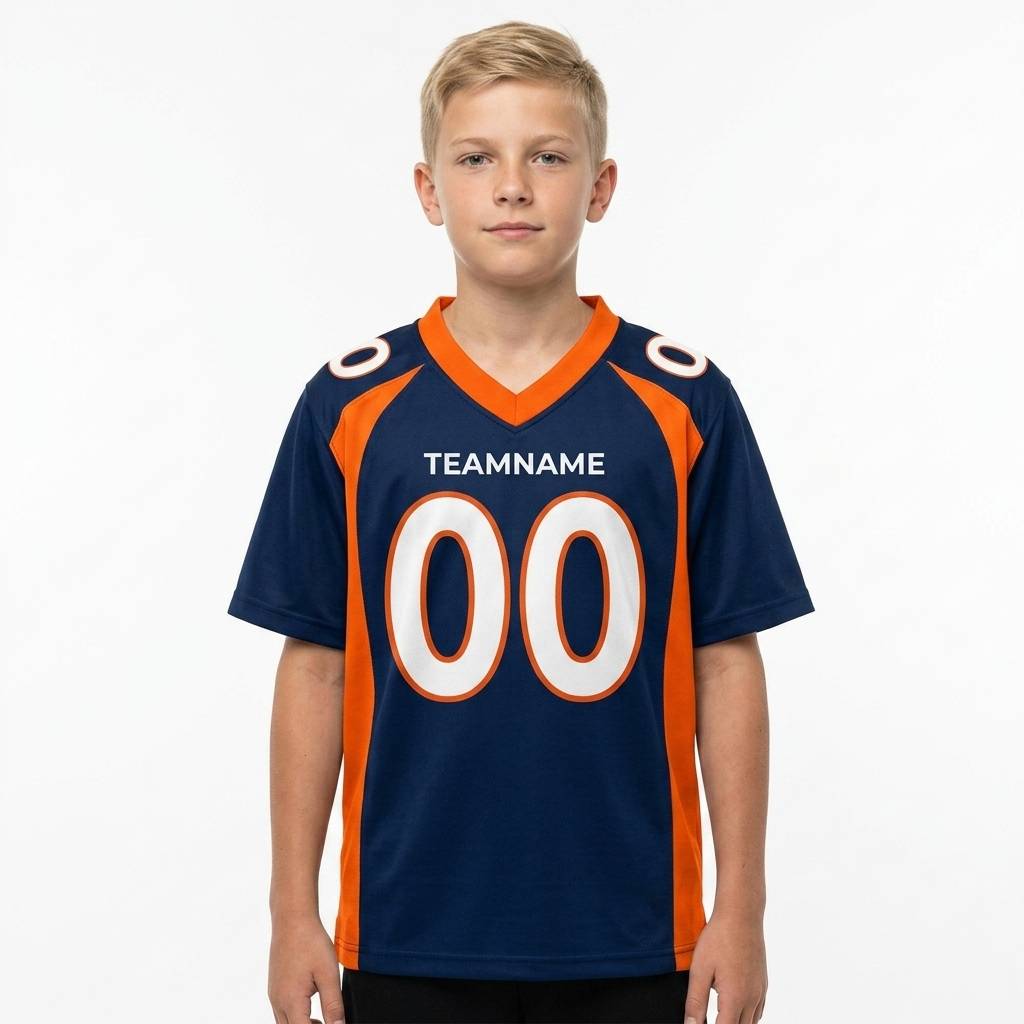 Custom Navy & White/Orange Classic Football Jersey