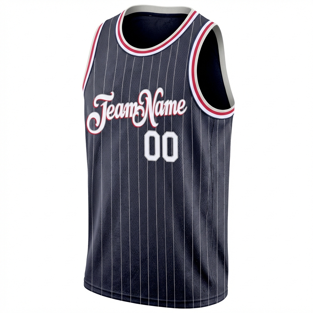 Custom Navy & White/Red Pinstripes Basketball City Edition Jersey