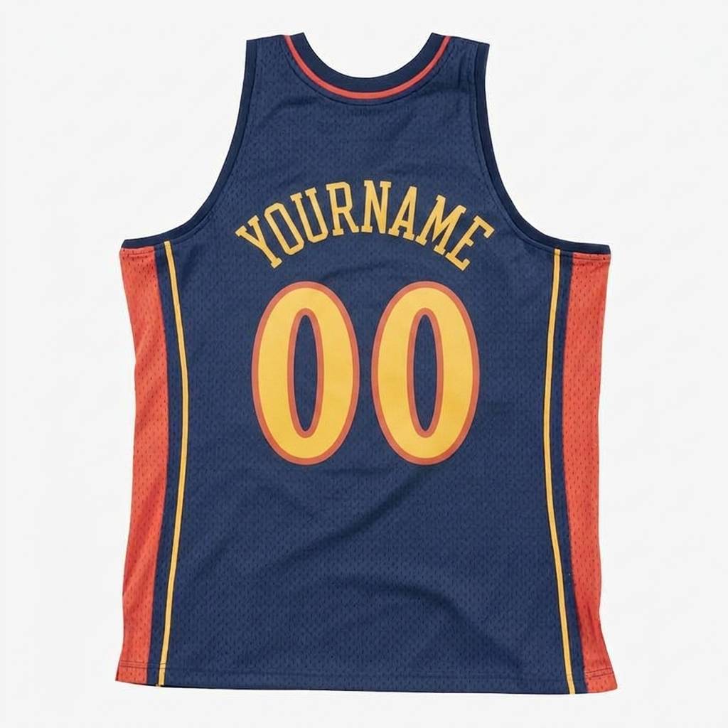 Custom Navy & Yellow/Orange Basketball Classic Jersey