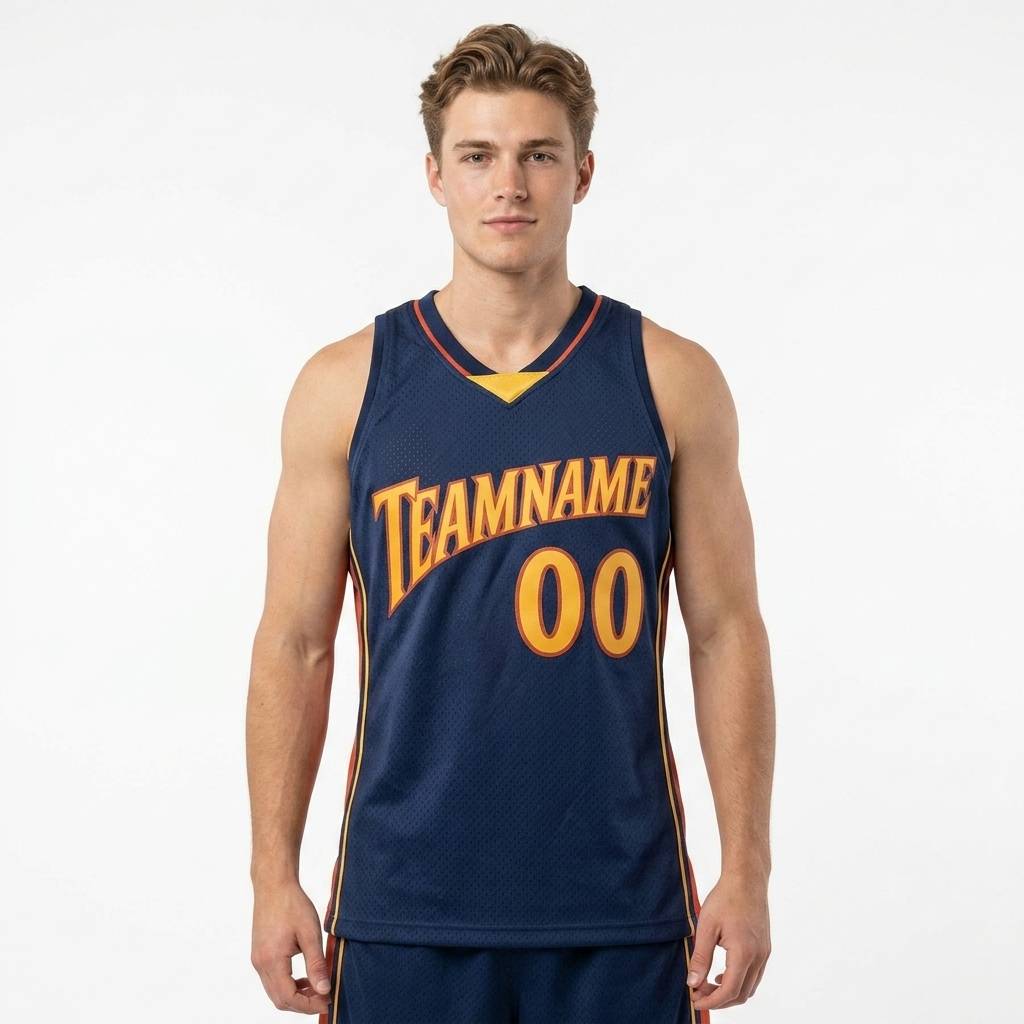 Custom Navy & Yellow/Orange Basketball Classic Jersey