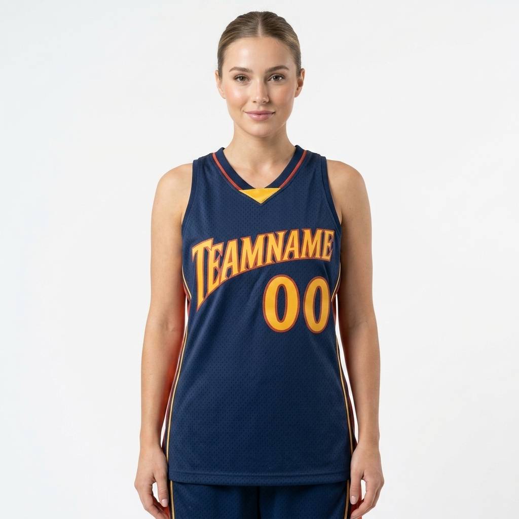Custom Navy & Yellow/Orange Basketball Classic Jersey