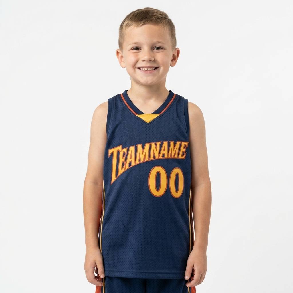 Custom Navy & Yellow/Orange Basketball Classic Jersey