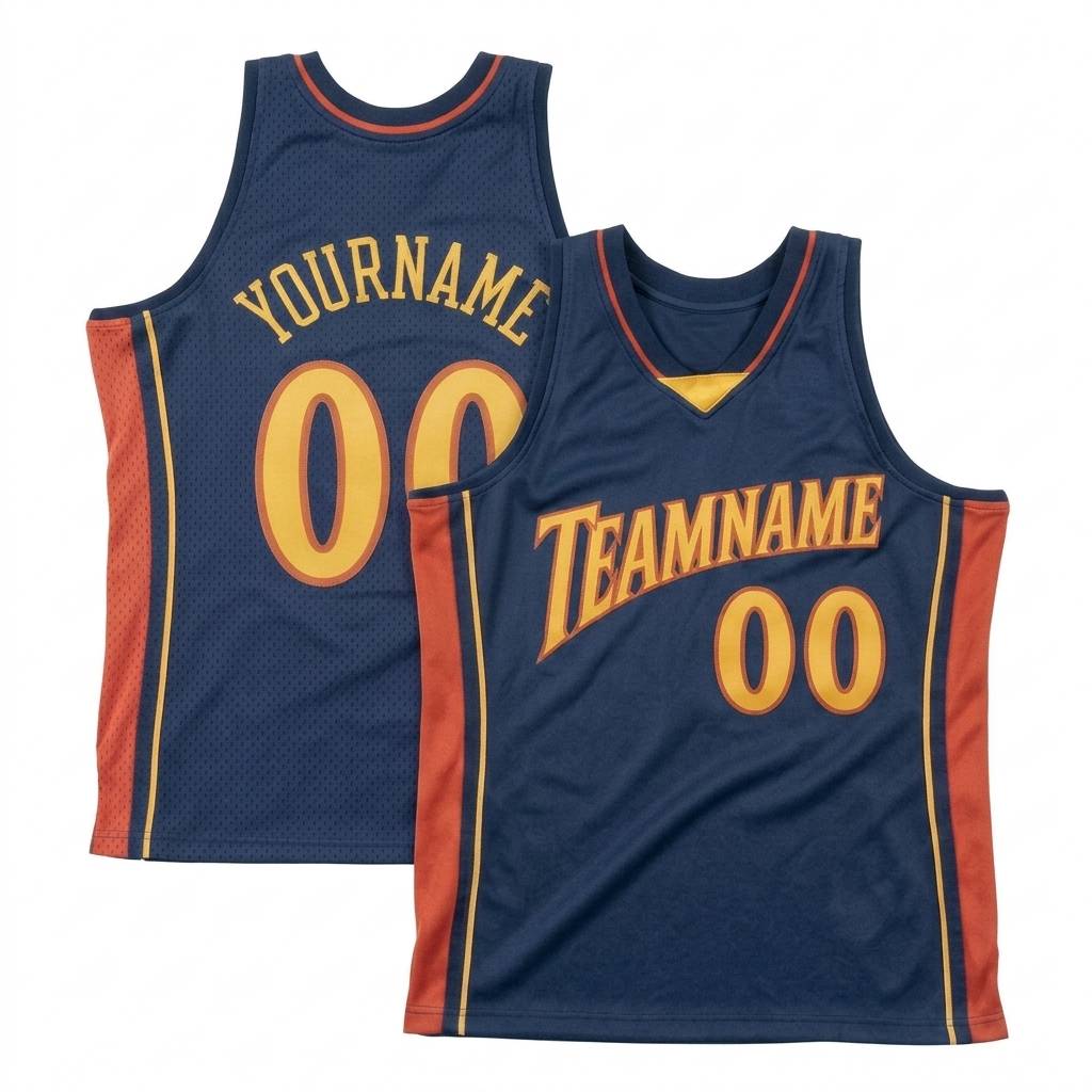 Custom Navy & Yellow/Orange Basketball Classic Jersey