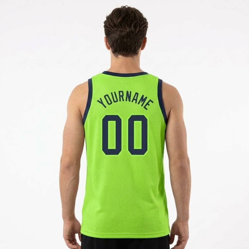 Custom Neon Green & Navy Basketball City Edition Jersey