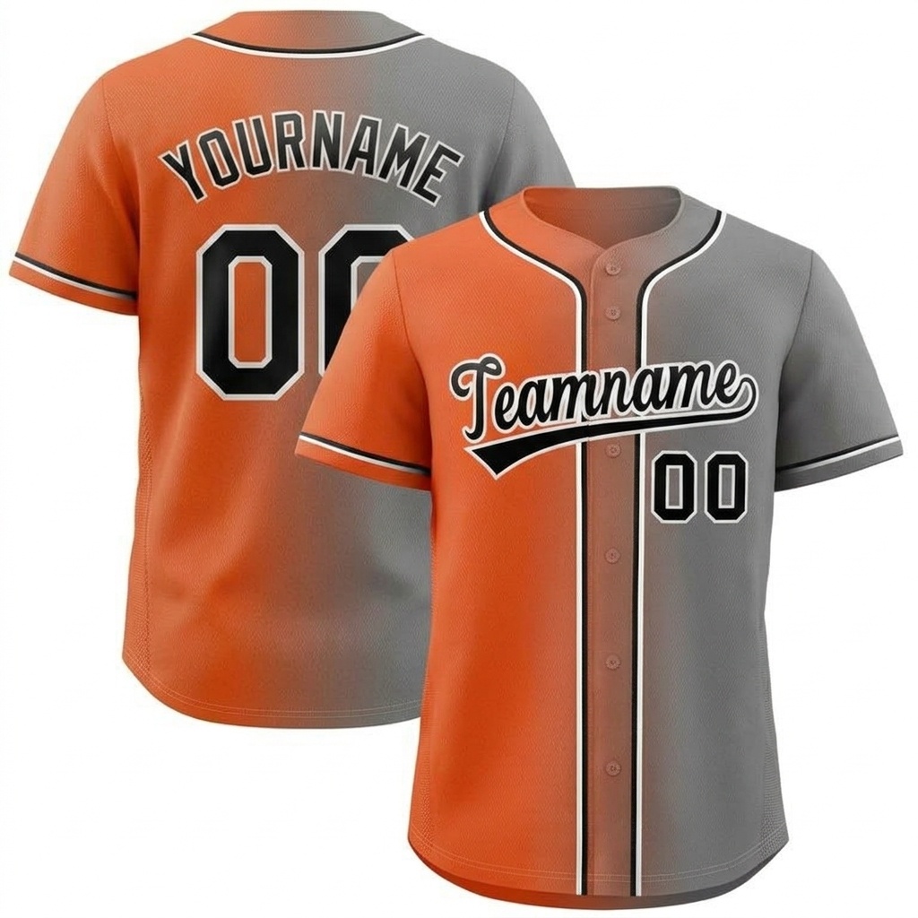 Custom Orange & Grey/Navy-White Gradient Fashion Baseball Jersey