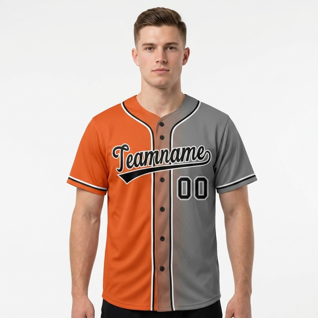 Custom Orange & Grey/Navy-White Gradient Fashion Baseball Jersey