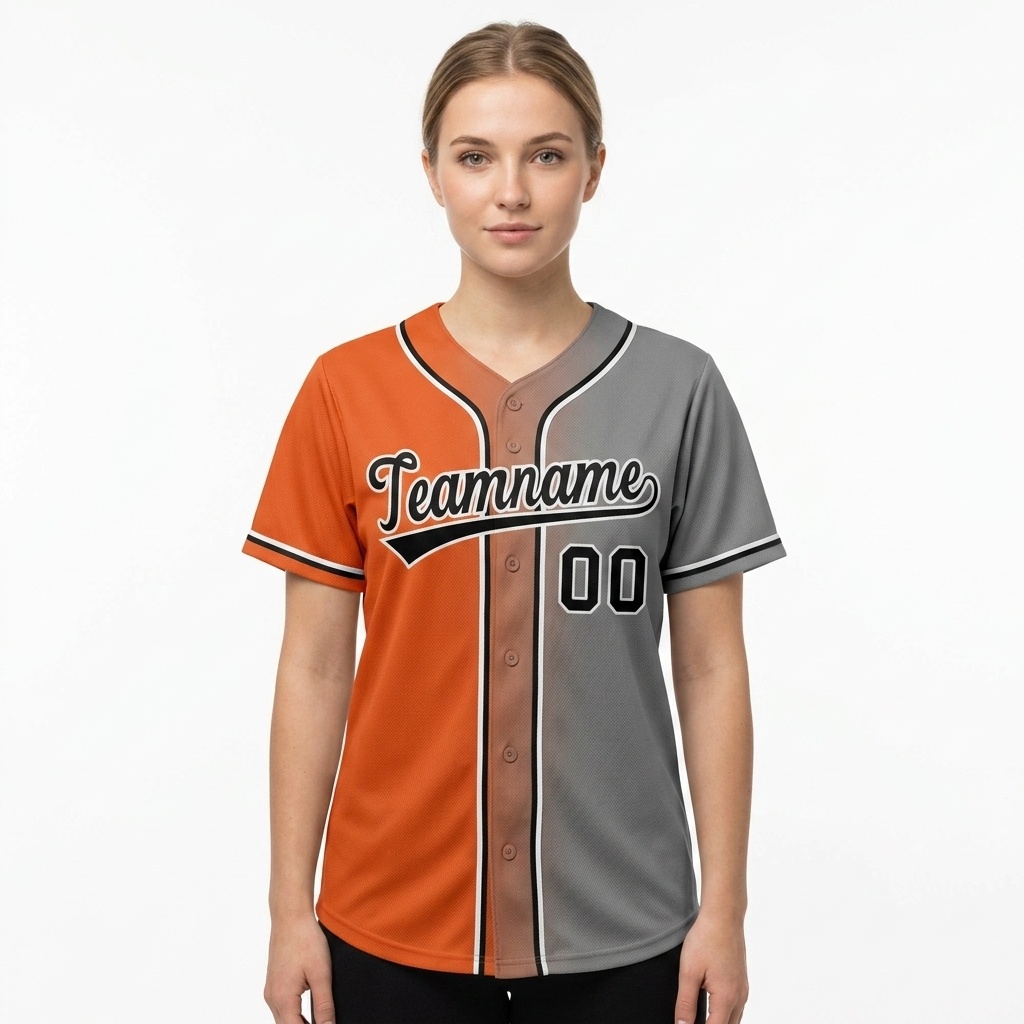 Custom Orange & Grey/Navy-White Gradient Fashion Baseball Jersey