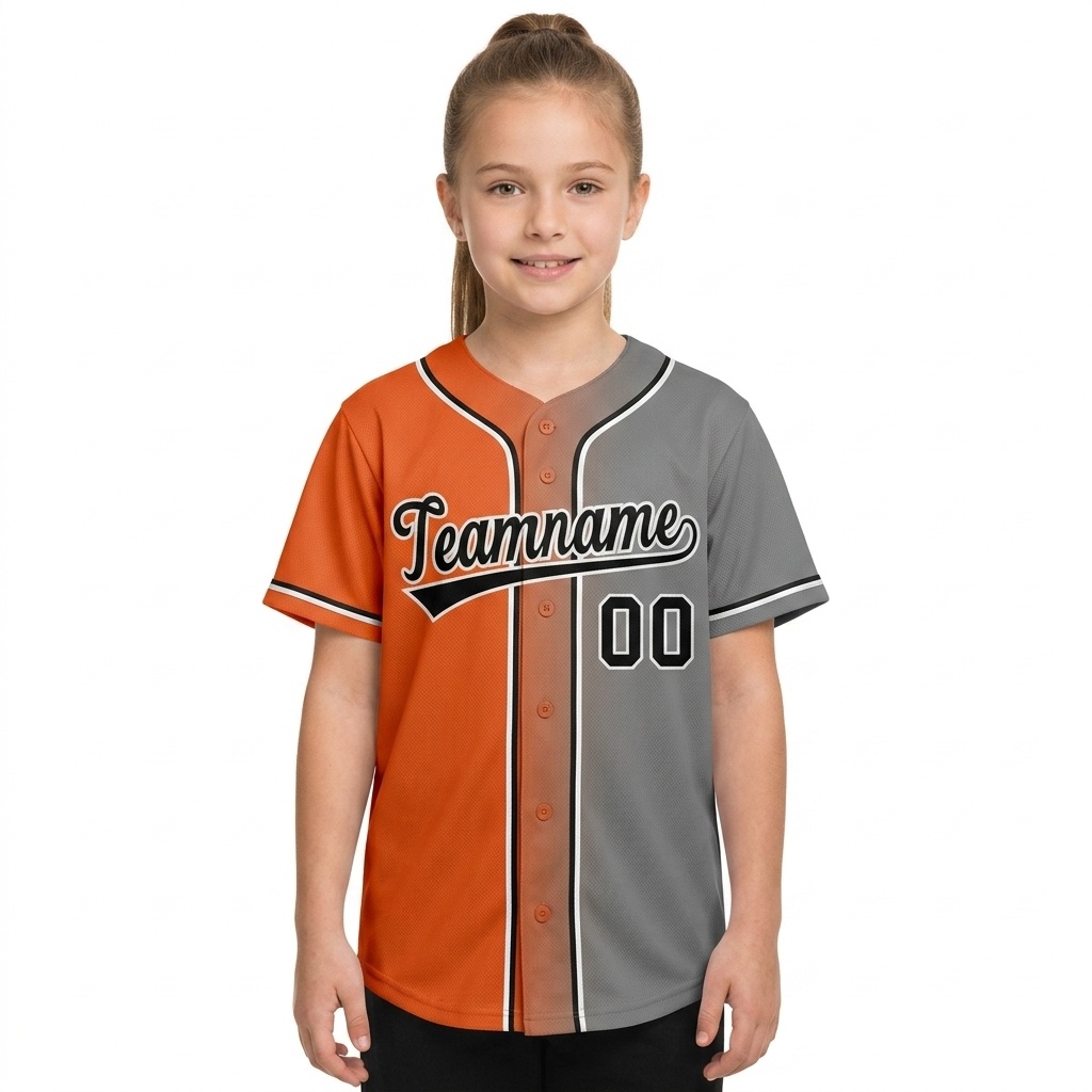 Custom Orange & Grey/Navy-White Gradient Fashion Baseball Jersey