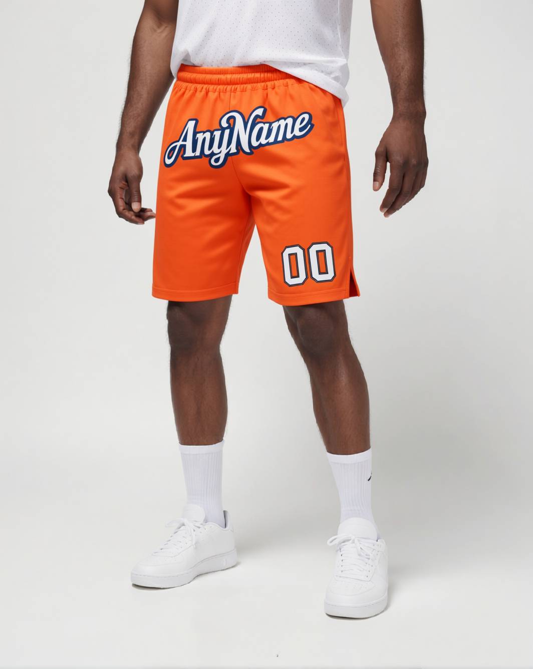 Custom Orange & White/Navy Basketball Shorts