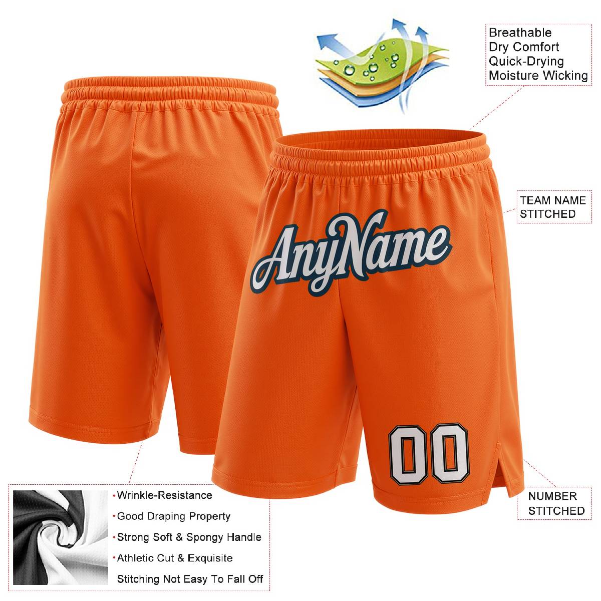 Custom Orange & White/Navy Basketball Shorts