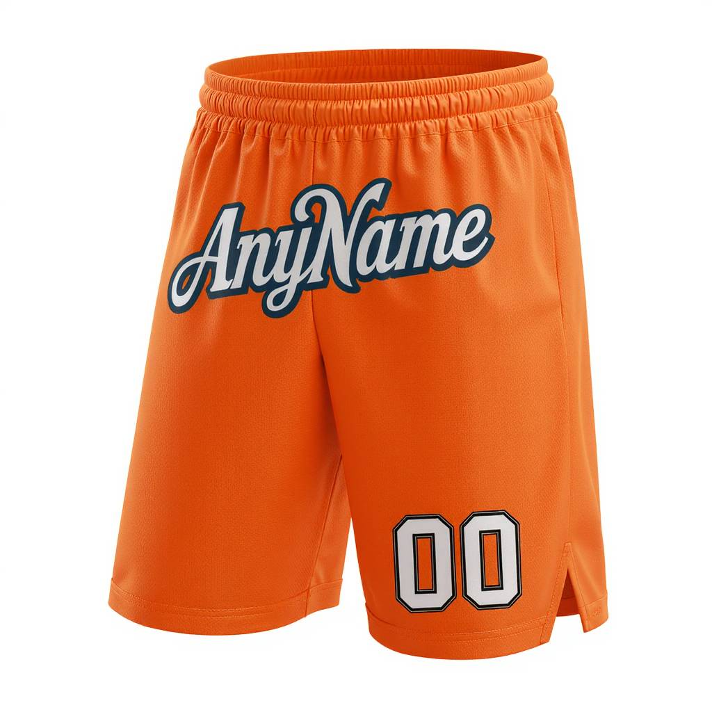 Custom Orange & White/Navy Basketball Shorts