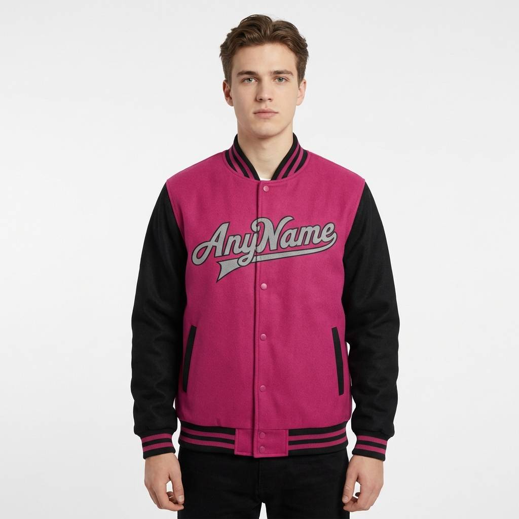 Custom Pink & Black/White Full-Snap Raglan Sleeve Fleece Jacket