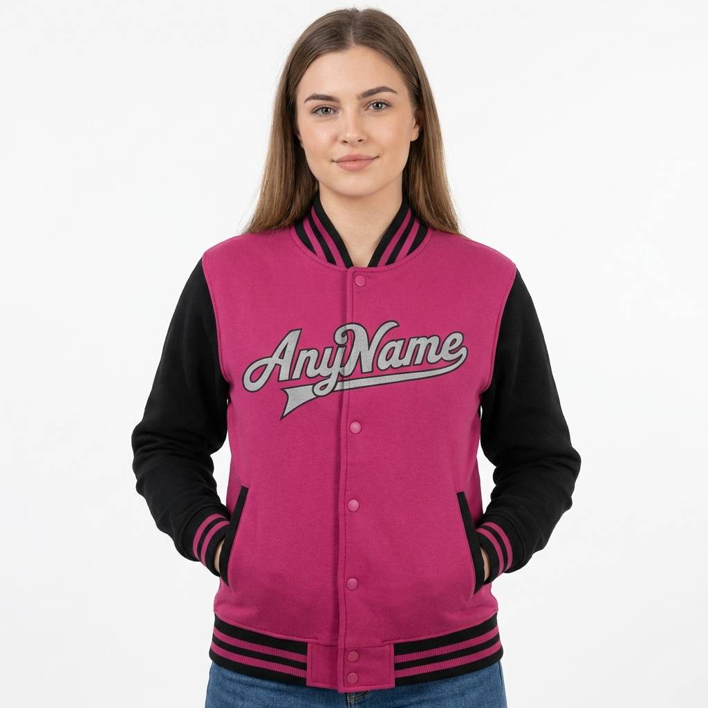Custom Pink & Black/White Full-Snap Raglan Sleeve Fleece Jacket