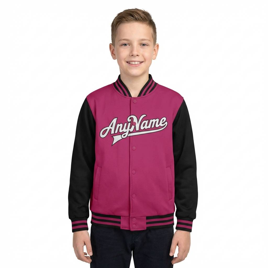 Custom Pink & Black/White Full-Snap Raglan Sleeve Fleece Jacket