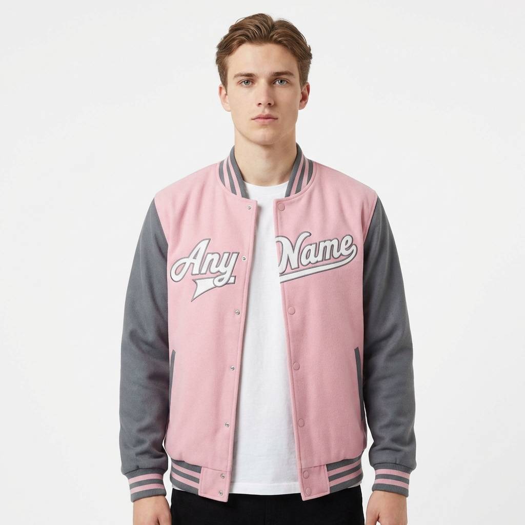Custom Pink & White/Grey Full-Snap Raglan Sleeve Fleece Jacket