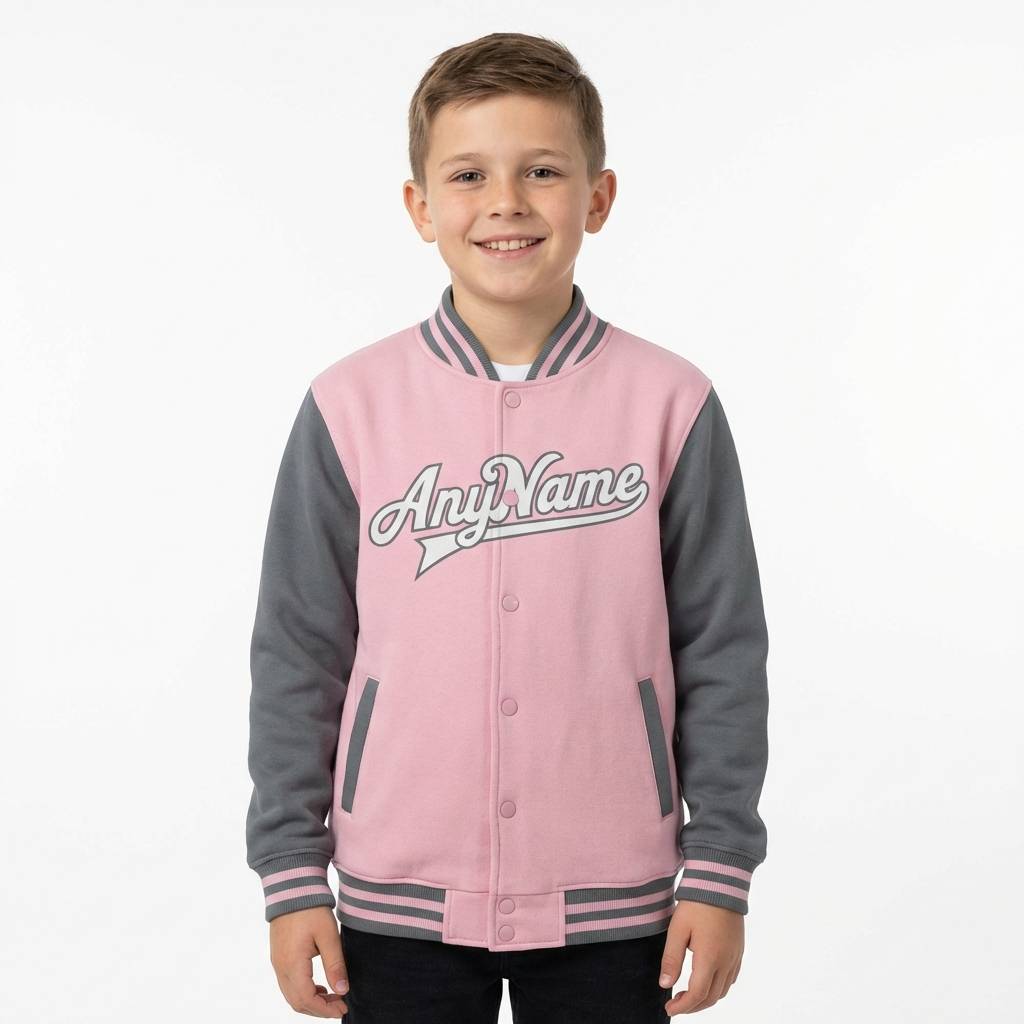 Custom Pink & White/Grey Full-Snap Raglan Sleeve Fleece Jacket