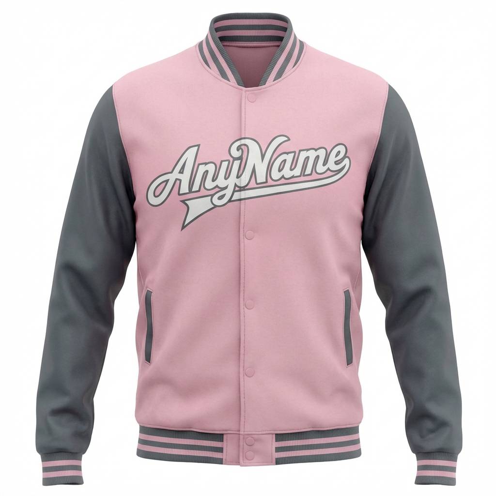 Custom Pink & White/Grey Full-Snap Raglan Sleeve Fleece Jacket