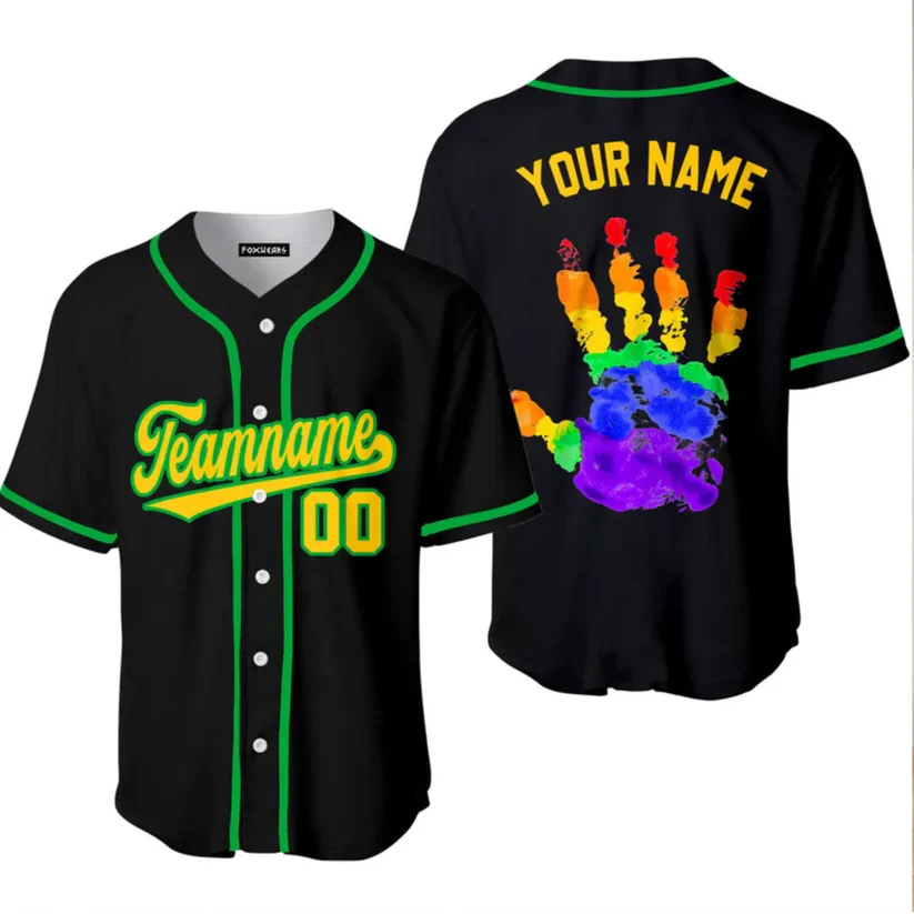 Custom Pride Hand LGBT Yellow Green Black Baseball Jersey