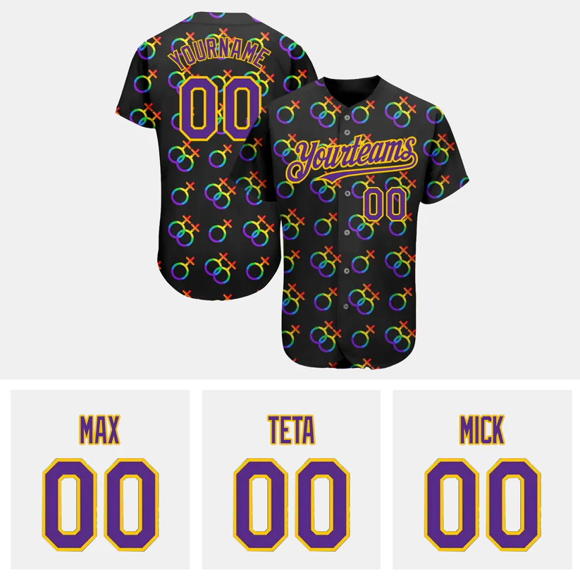 Custom Pride Love Is Love LGBT 3D Authentic Baseball Jersey